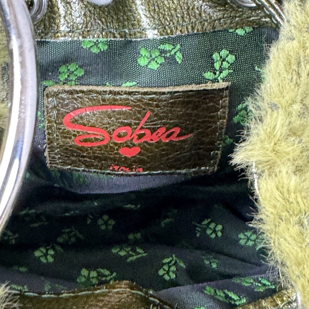 Unique Vintage Sobea leather & Sherpa drawstring mini bag with bracelet strap - Picture 6 of 16